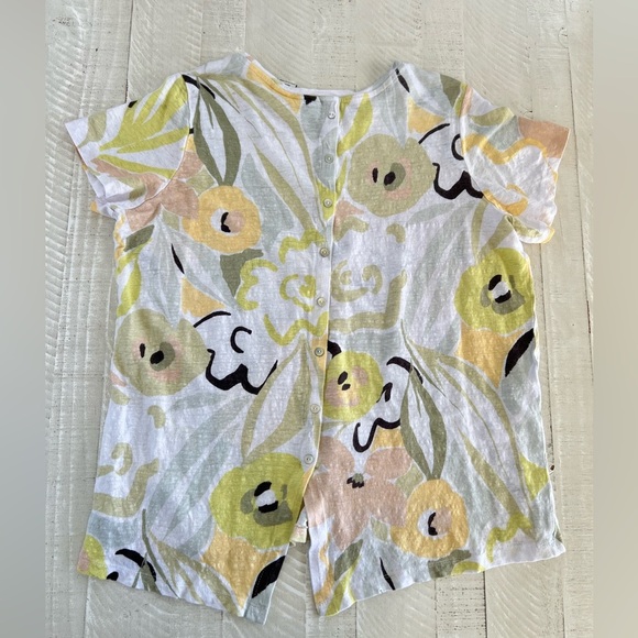 Women’s Rachel Zoe 100% Linen Floral Button Down the Back Short Sleeve Top Sz 1X - Picture 4 of 6